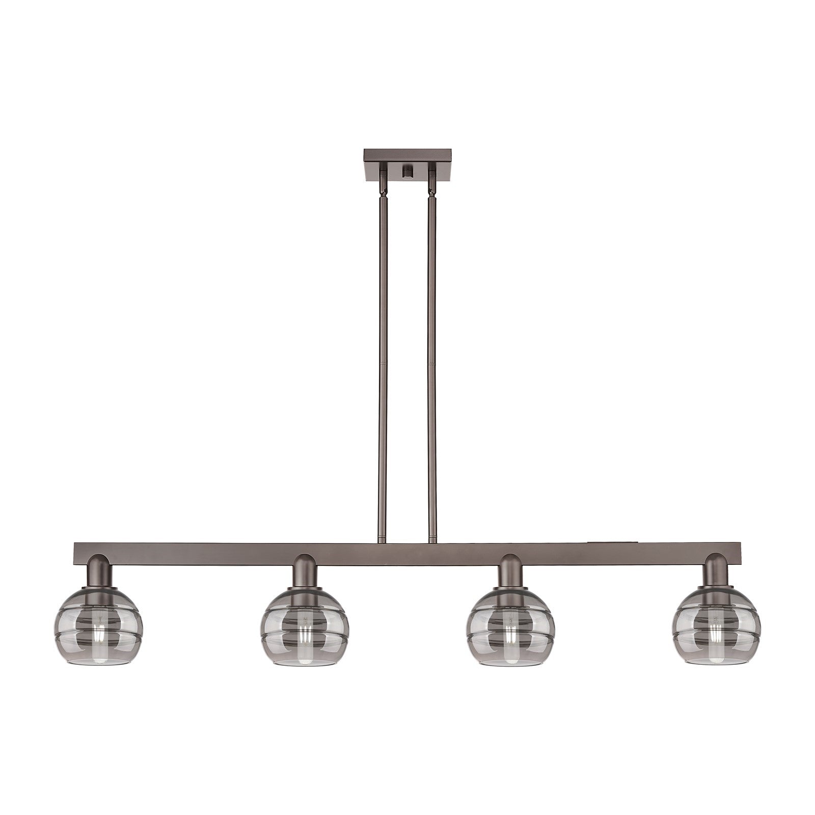 Innovations Rochester 49in 4-Light Island Light | Industrial Oil Rubbed Bronze Steel and Light Smoke Glass | Kitchen Island & | Model 716-4I-OB-G556-6SM