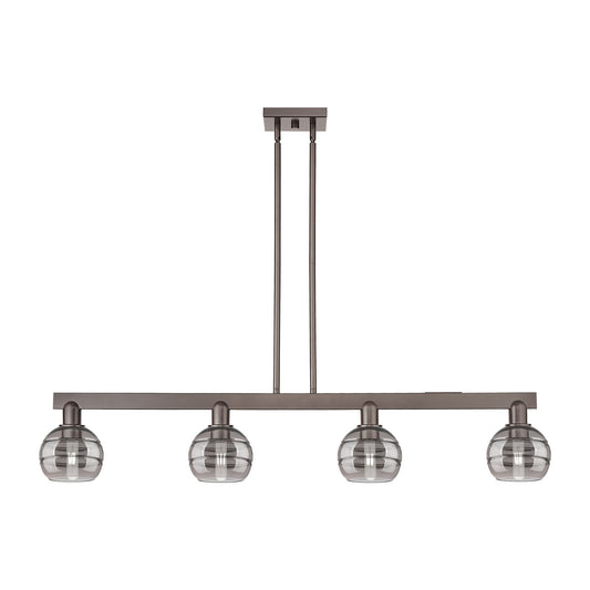 Innovations Rochester 49in 4-Light Island Light | Industrial Oil Rubbed Bronze Steel and Light Smoke Glass | Kitchen Island & | Model 716-4I-OB-G556-6SM