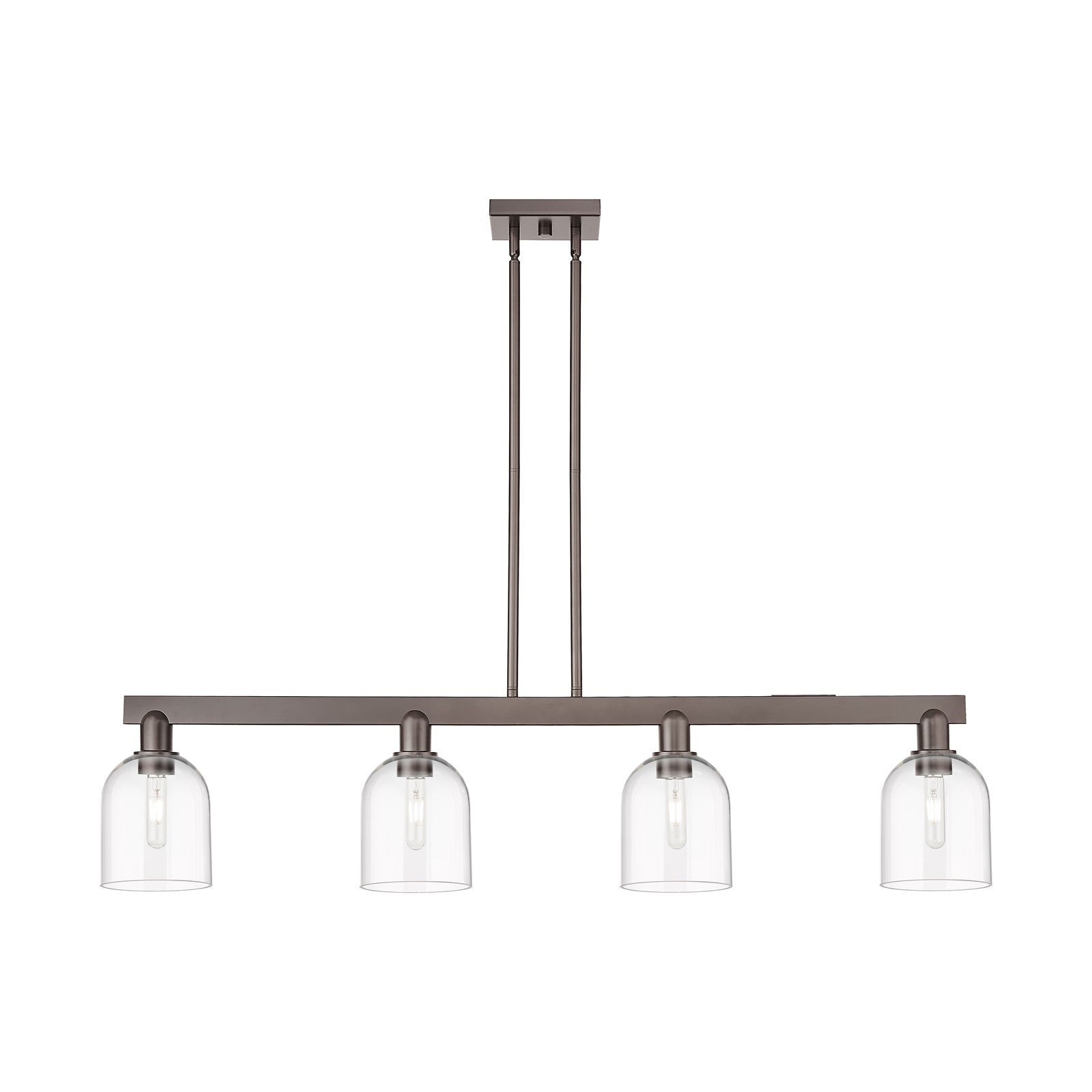Innovations Bella 48in 4-Light Island Light | Industrial Oil Rubbed Bronze Steel and Clear Glass | Kitchen Island & Dining Room | Model 716-4I-OB-G558-6CL