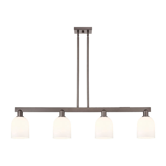 Innovations Bella 48in 4-Light Island Light | Industrial Oil Rubbed Bronze Steel and White Glass | Kitchen Island & Dining | Model 716-4I-OB-G558-6GWH