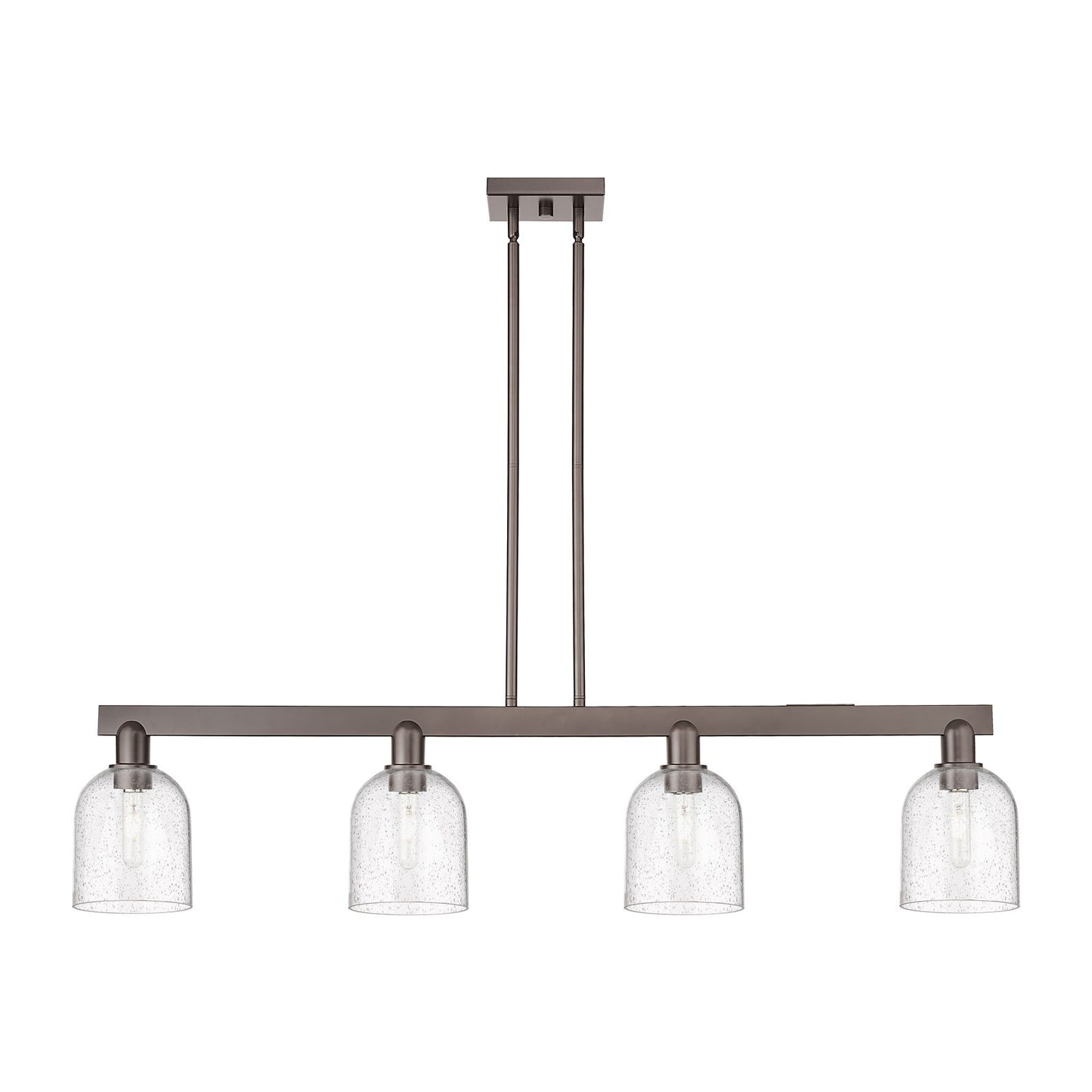 Innovations Bella 48in 4-Light Island Light | Industrial Oil Rubbed Bronze Steel and Seedy Glass | Kitchen Island & Dining | Model 716-4I-OB-G558-6SDY