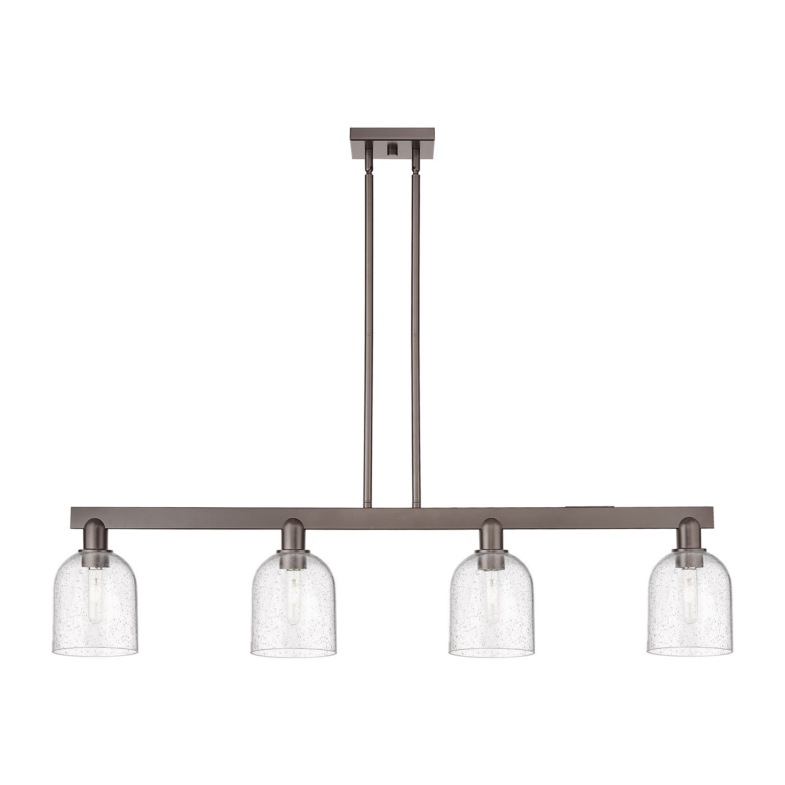 Innovations Bella 48in 4-Light Island Light | Industrial Oil Rubbed Bronze Steel and Seedy Glass | Kitchen Island & Dining | Model 716-4I-OB-G558-6SDY