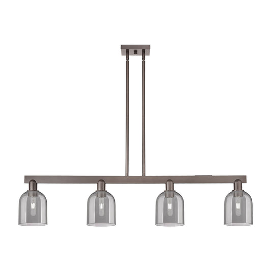 Innovations Bella 48in 4-Light Island Light | Industrial Oil Rubbed Bronze Steel and Light Smoke Bell Glass | Kitchen Island & | Model 716-4I-OB-G558-6SM