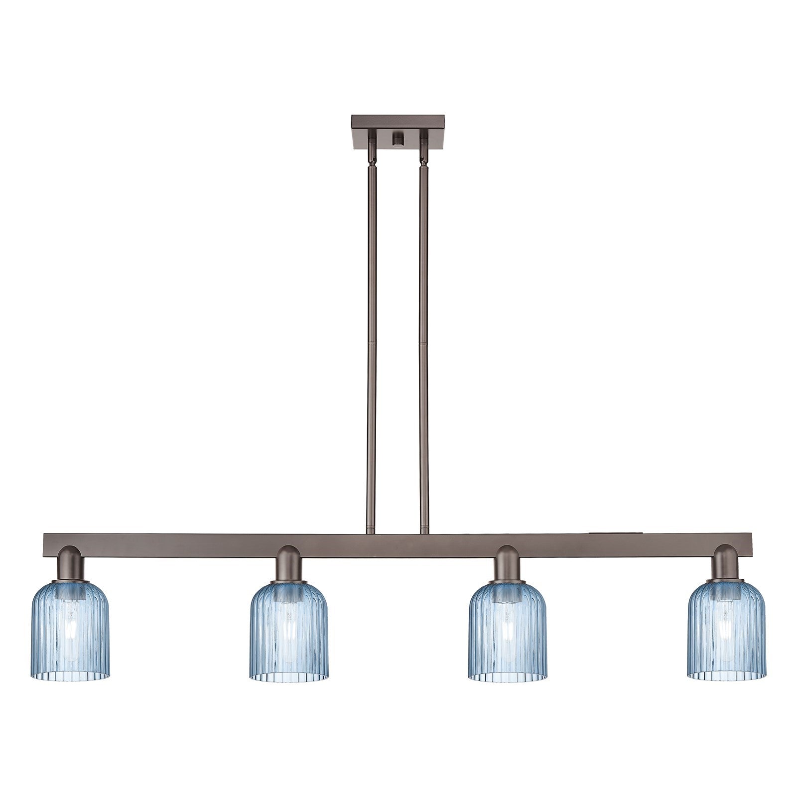 Innovations Bridal Veil 48in 4-Light Island Light | Industrial Oil Rubbed Bronze Steel and Princess Blue Glass | Kitchen Island | Model 716-4I-OB-G559-5BL