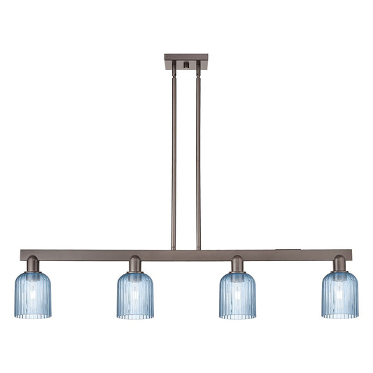 Innovations Bridal Veil 48in 4-Light Island Light | Industrial Oil Rubbed Bronze Steel and Princess Blue Glass | Kitchen Island | Model 716-4I-OB-G559-5BL