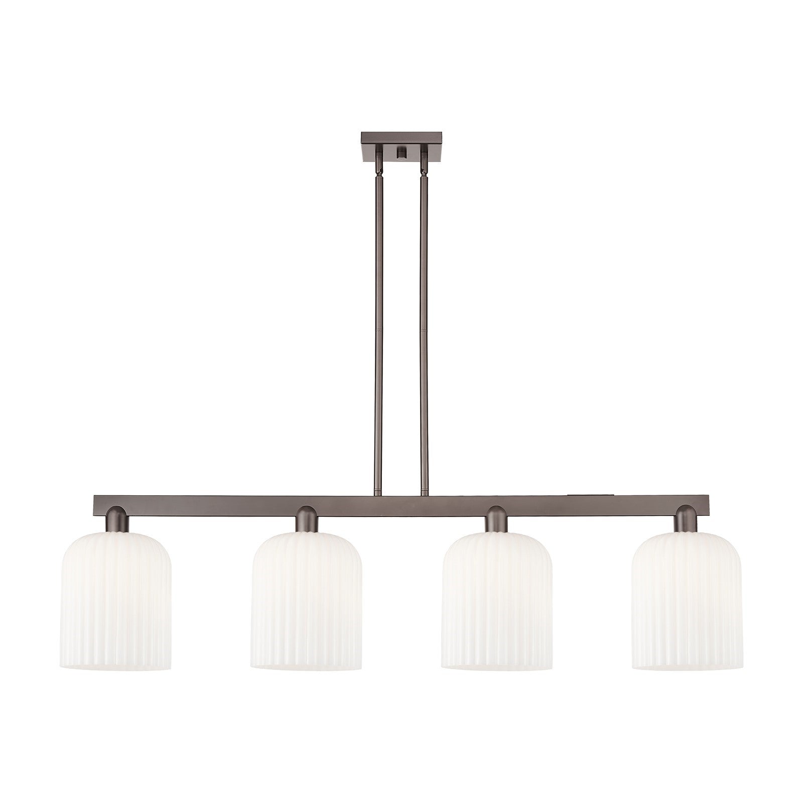 Innovations Bridal Veil 51in 4-Light Island Light | Industrial Oil Rubbed Bronze Steel and Gloss White Ribbed Glass | Kitchen | Model 716-4I-OB-G559-8GWH