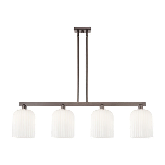 Innovations Bridal Veil 51in 4-Light Island Light | Industrial Oil Rubbed Bronze Steel and Gloss White Ribbed Glass | Kitchen | Model 716-4I-OB-G559-8GWH