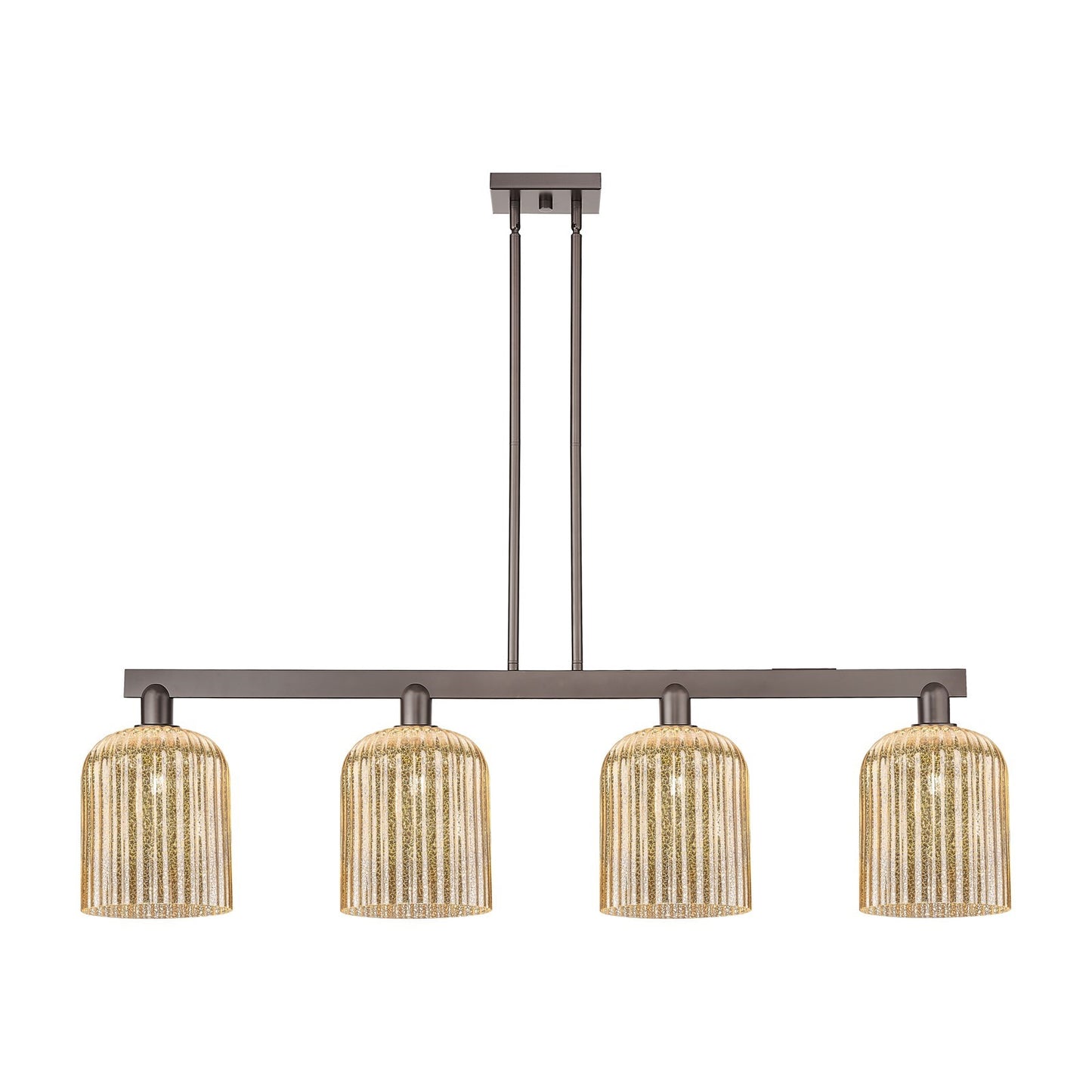 Innovations Bridal Veil 51in 4-Light Island Light | Industrial Oil Rubbed Bronze Steel and Mercury Ribbed Glass | Kitchen | Model 716-4I-OB-G559-8ME