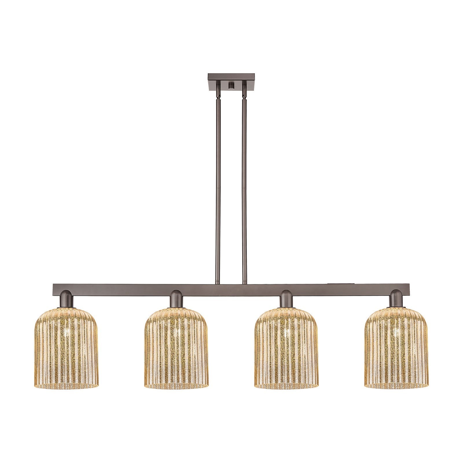 Innovations Bridal Veil 51in 4-Light Island Light | Industrial Oil Rubbed Bronze Steel and Mercury Ribbed Glass | Kitchen | Model 716-4I-OB-G559-8ME
