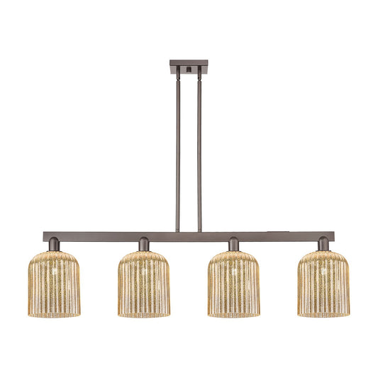 Innovations Bridal Veil 51in 4-Light Island Light | Industrial Oil Rubbed Bronze Steel and Mercury Ribbed Glass | Kitchen | Model 716-4I-OB-G559-8ME
