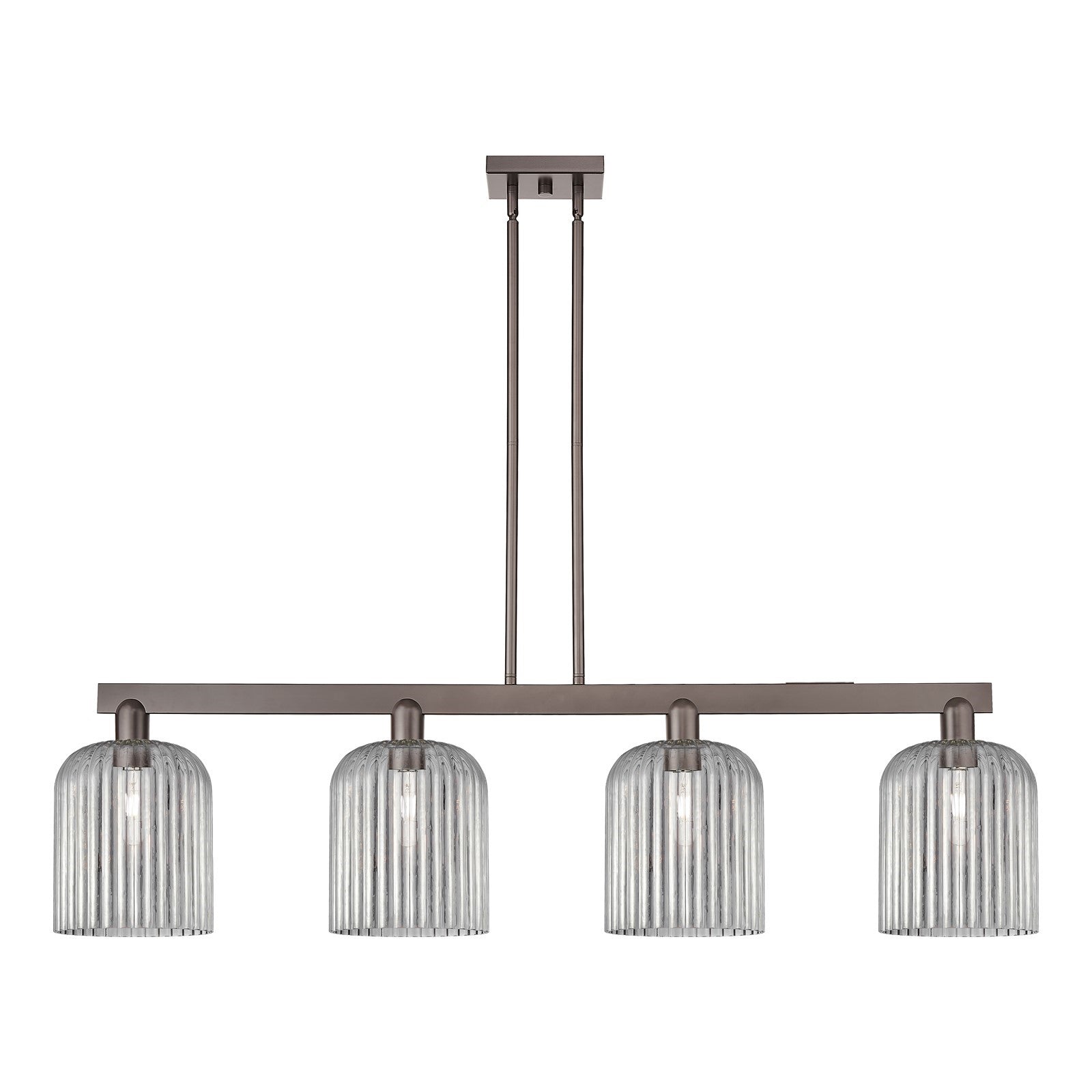 Innovations Bridal Veil 51in 4-Light Island Light | Industrial Oil Rubbed Bronze Steel and Light Smoke Ribbed Glass | Kitchen | Model 716-4I-OB-G559-8SM