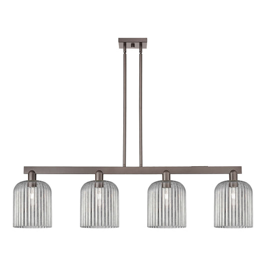 Innovations Bridal Veil 51in 4-Light Island Light | Industrial Oil Rubbed Bronze Steel and Light Smoke Ribbed Glass | Kitchen | Model 716-4I-OB-G559-8SM