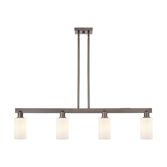 Innovations Clymer 47in 4-Light Island Light | Industrial Oil Rubbed Bronze Steel and Matte White Glass | Kitchen Island & Dining | Model 716-4I-OB-G801