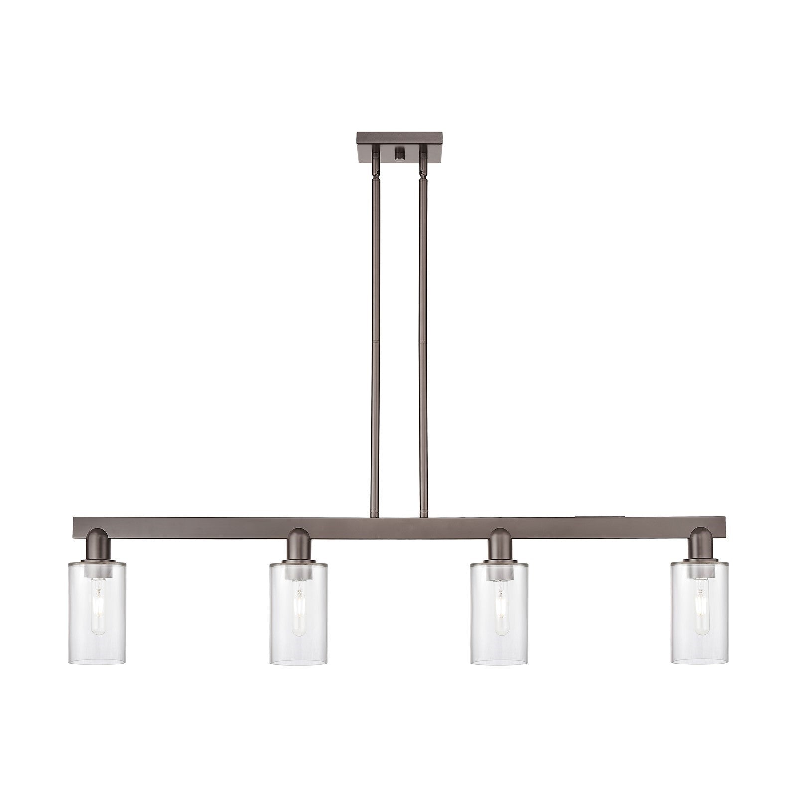 Innovations Clymer 47in 4-Light Island Light | Industrial Oil Rubbed Bronze Steel and Clear Glass | Kitchen Island | 46.62 x 9.75 in | Model 716-4I-OB-G802