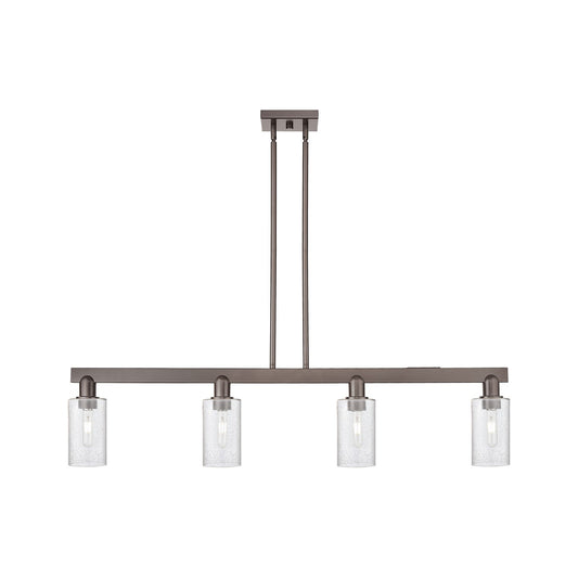 Innovations Clymer 47in 4-Light Island Light | Industrial Oil Rubbed Bronze Steel and Seedy Glass | Kitchen Island | Model 716-4I-OB-G804