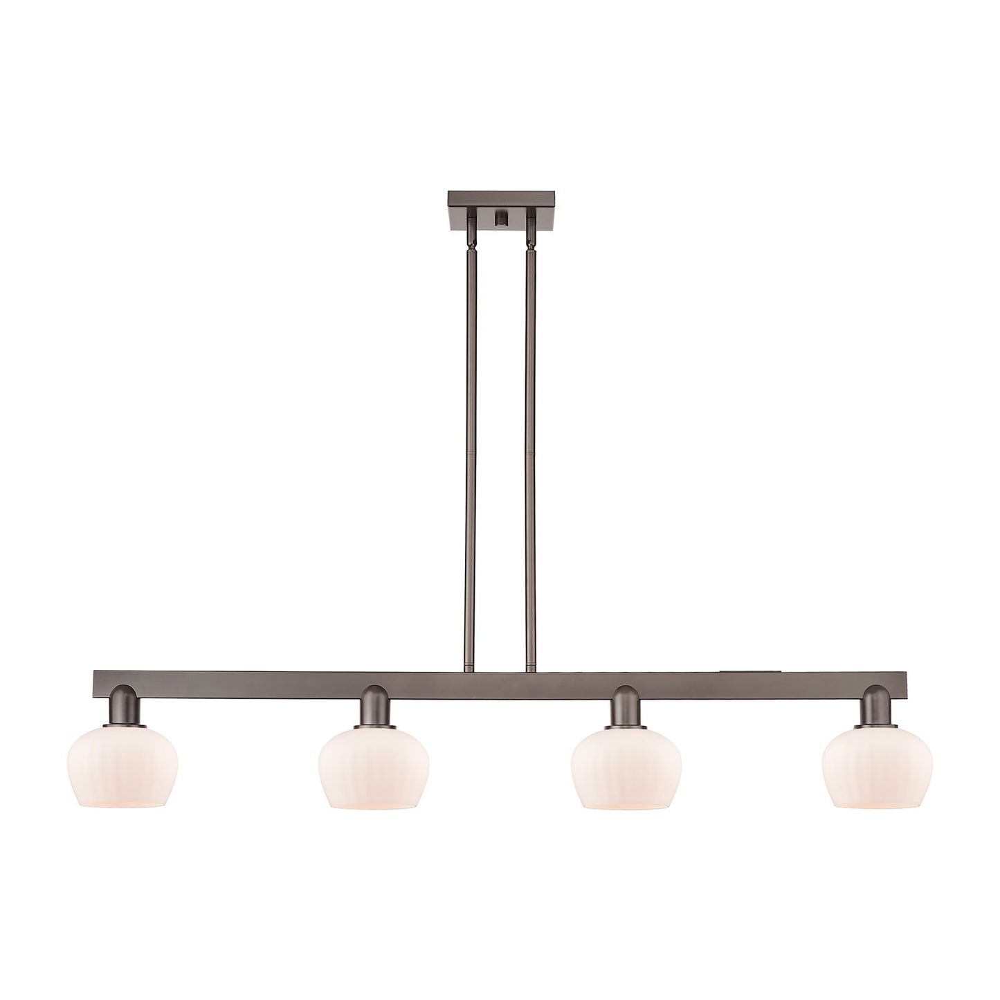 Innovations Fenton 49in 4-Light Island Light | Industrial Oil Rubbed Bronze Steel and Matte White Glass | Kitchen Island & Dining | Model 716-4I-OB-G91