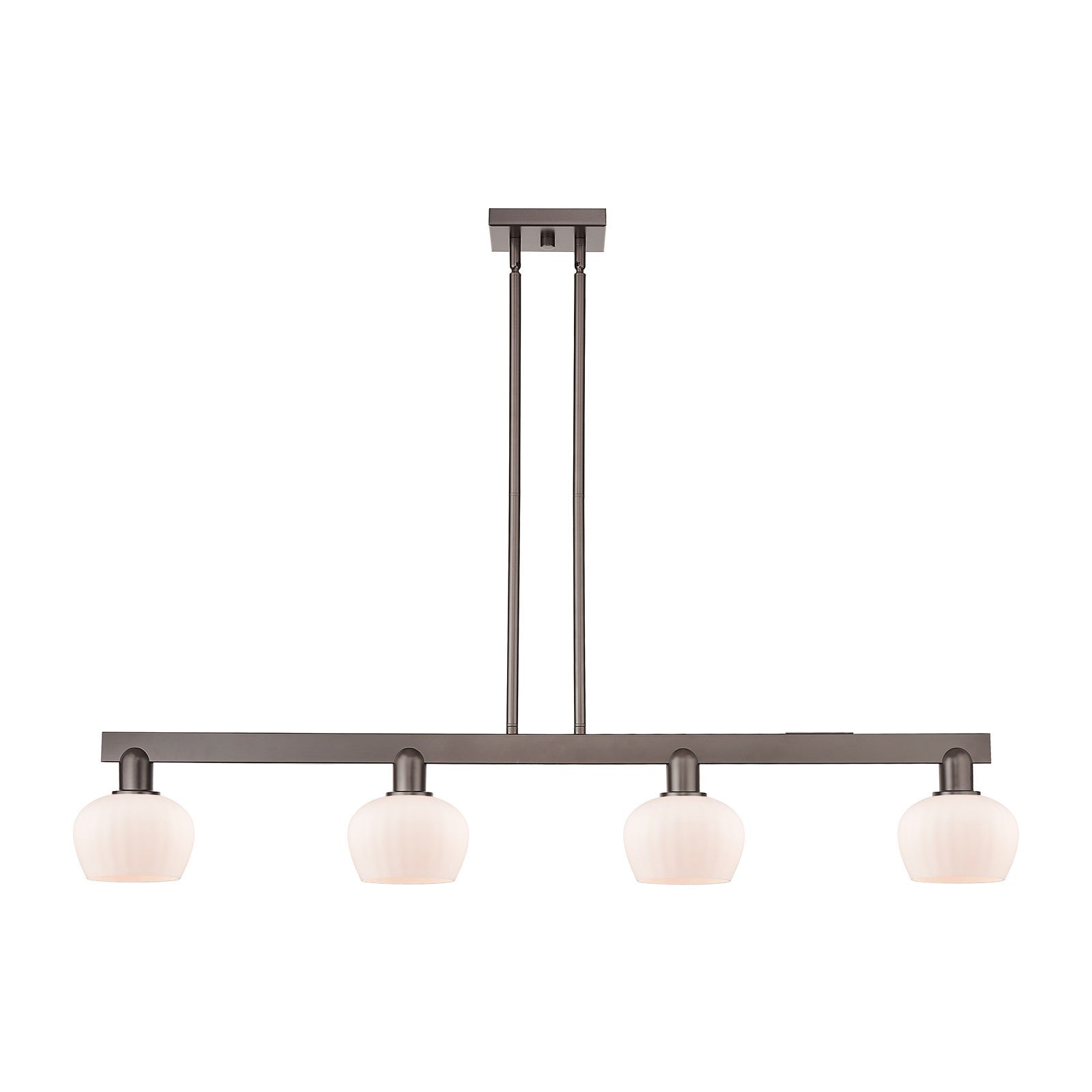 Innovations Fenton 49in 4-Light Island Light | Industrial Oil Rubbed Bronze Steel and Matte White Glass | Kitchen Island & Dining | Model 716-4I-OB-G91
