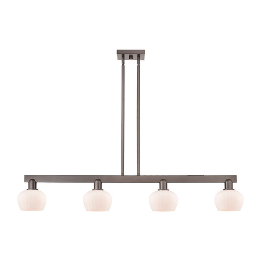 Innovations Fenton 49in 4-Light Island Light | Industrial Oil Rubbed Bronze Steel and Matte White Glass | Kitchen Island & Dining | Model 716-4I-OB-G91