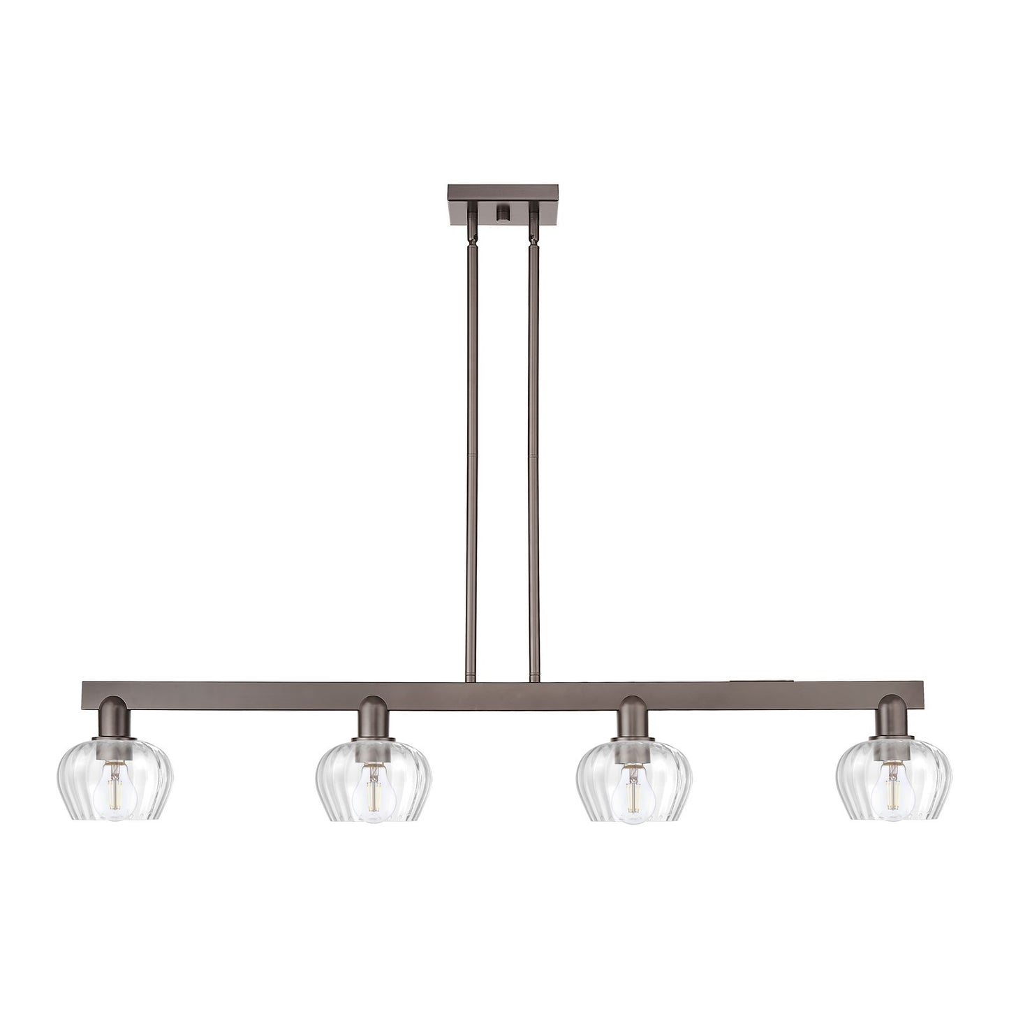 Innovations Fenton 49in 4-Light Island Light | Industrial Oil Rubbed Bronze Steel and Clear Ribbed Glass | Kitchen Island & Dining | Model 716-4I-OB-G92