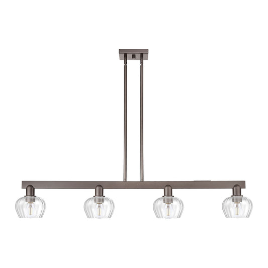 Innovations Fenton 49in 4-Light Island Light | Industrial Oil Rubbed Bronze Steel and Clear Ribbed Glass | Kitchen Island & Dining | Model 716-4I-OB-G92