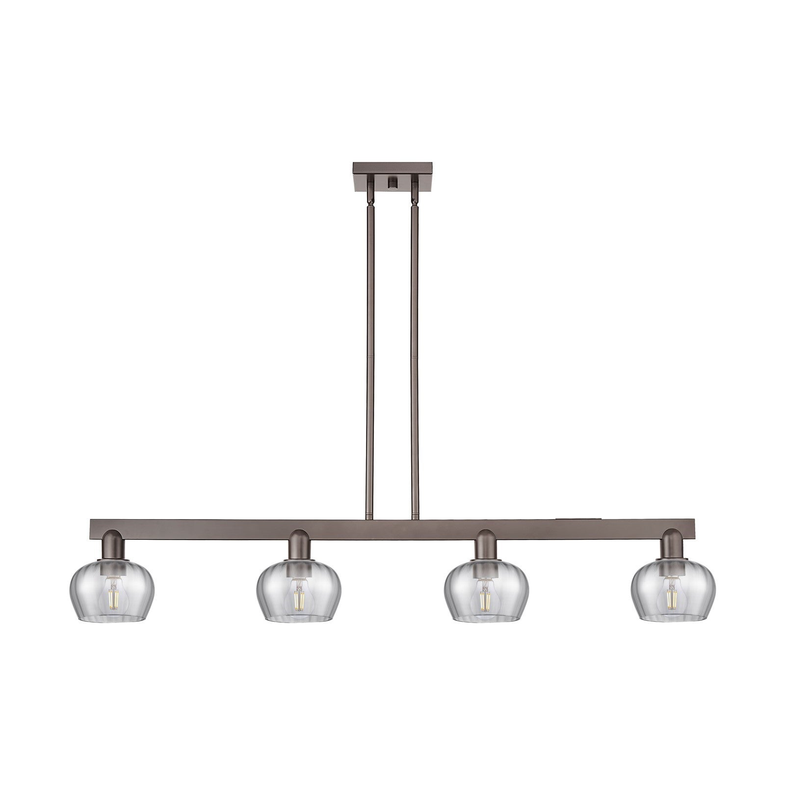 Innovations Fenton 49.25in 4-Light Island Light | Industrial Oil Rubbed Bronze Steel and Light Smoke Ribbed Glass | Kitchen Island | Model 716-4I-OB-G93