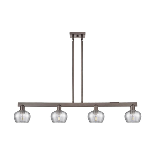 Innovations Fenton 49.25in 4-Light Island Light | Industrial Oil Rubbed Bronze Steel and Light Smoke Ribbed Glass | Kitchen Island | Model 716-4I-OB-G93