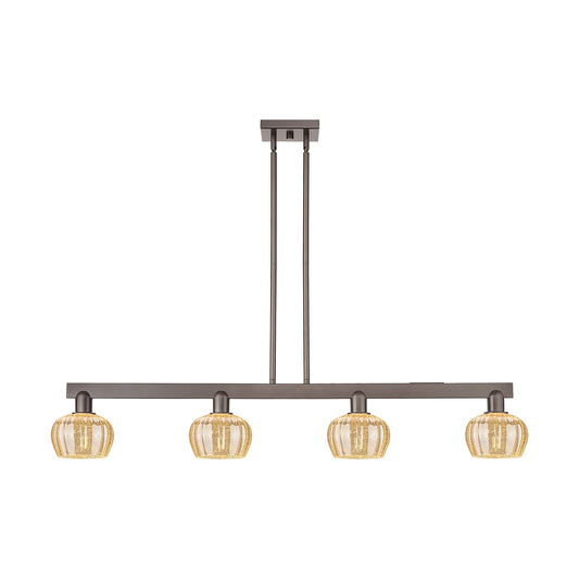 Innovations Fenton 49in 4-Light Island Light | Industrial Oil Rubbed Bronze Steel and Mercury Ribbed Glass | Kitchen Island | Model 716-4I-OB-G96