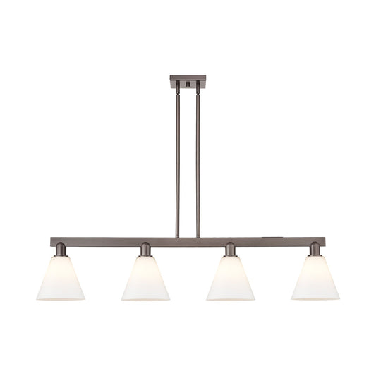 Innovations Berkshire Glass 51in 4-Light Island Light | Industrial Oil Rubbed Bronze Steel and Matte White Glass | Kitchen Island | Model 716-4I-OB-GBC-81