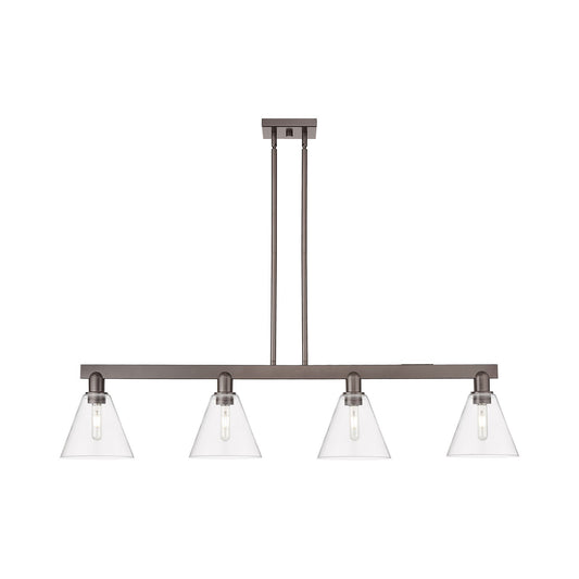 Innovations Berkshire Glass 51in 4-Light Island Light | Industrial Oil Rubbed Bronze Steel and Clear Glass | Kitchen Island & | Model 716-4I-OB-GBC-82