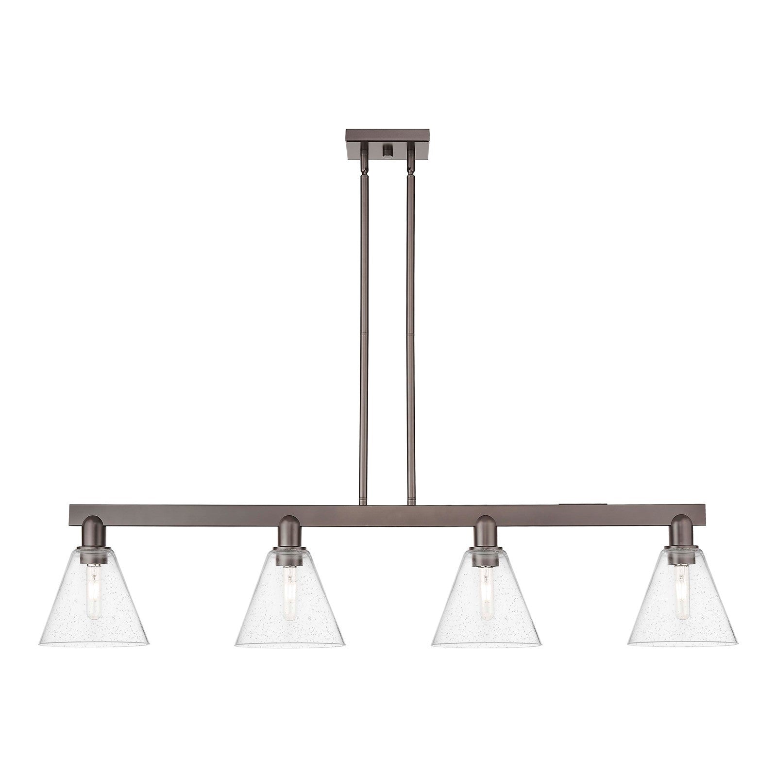 Innovations Berkshire Glass 51in 4-Light Island Light | Industrial Oil Rubbed Bronze Steel and Seedy Glass | Kitchen Island & | Model 716-4I-OB-GBC-84