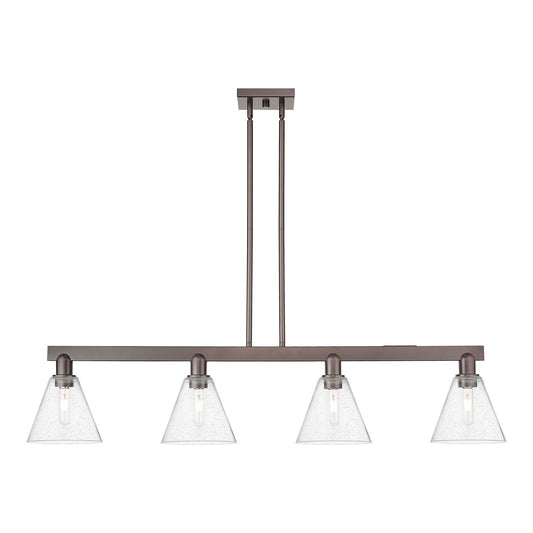 Innovations Berkshire Glass 51in 4-Light Island Light | Industrial Oil Rubbed Bronze Steel and Seedy Glass | Kitchen Island & | Model 716-4I-OB-GBC-84
