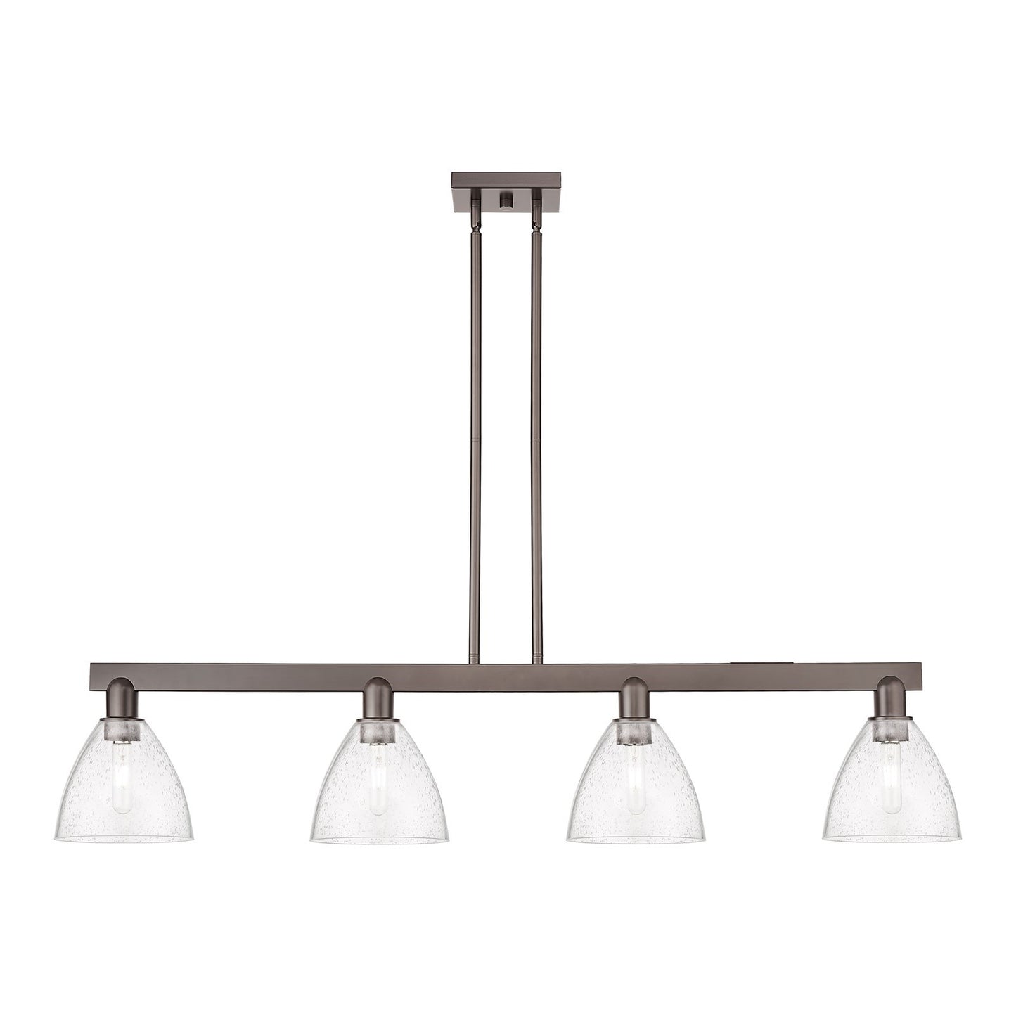 Innovations Bristol 50.25in 4-Light Island Light | Industrial Oil Rubbed Bronze Steel and Seedy Glass | Kitchen Island & Dining | Model 716-4I-OB-GBD-754