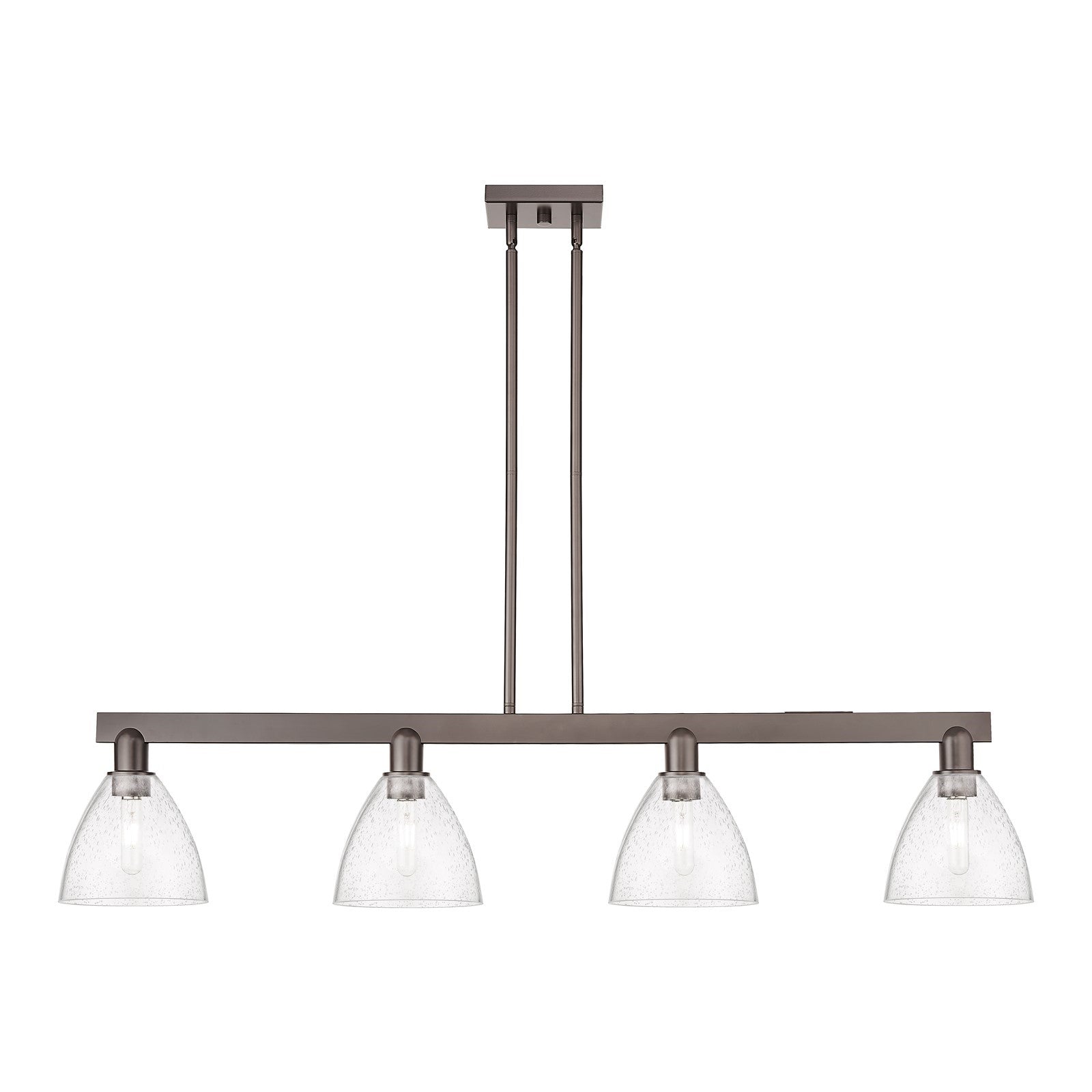 Innovations Bristol 50.25in 4-Light Island Light | Industrial Oil Rubbed Bronze Steel and Seedy Glass | Kitchen Island & Dining | Model 716-4I-OB-GBD-754
