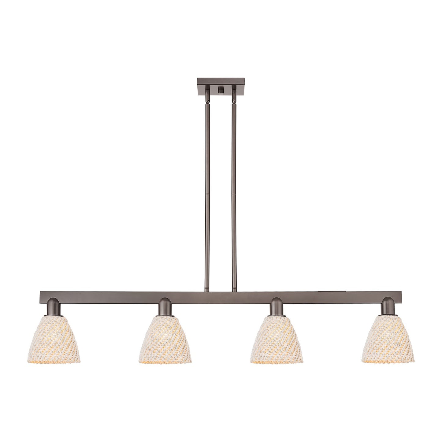 Innovations Bristol Natural 52in 4-Light Island Light | Industrial Oil Rubbed Bronze Steel and Natural Fiber Dome Shade | Model 716-4I-OB-NBD-9-NAT
