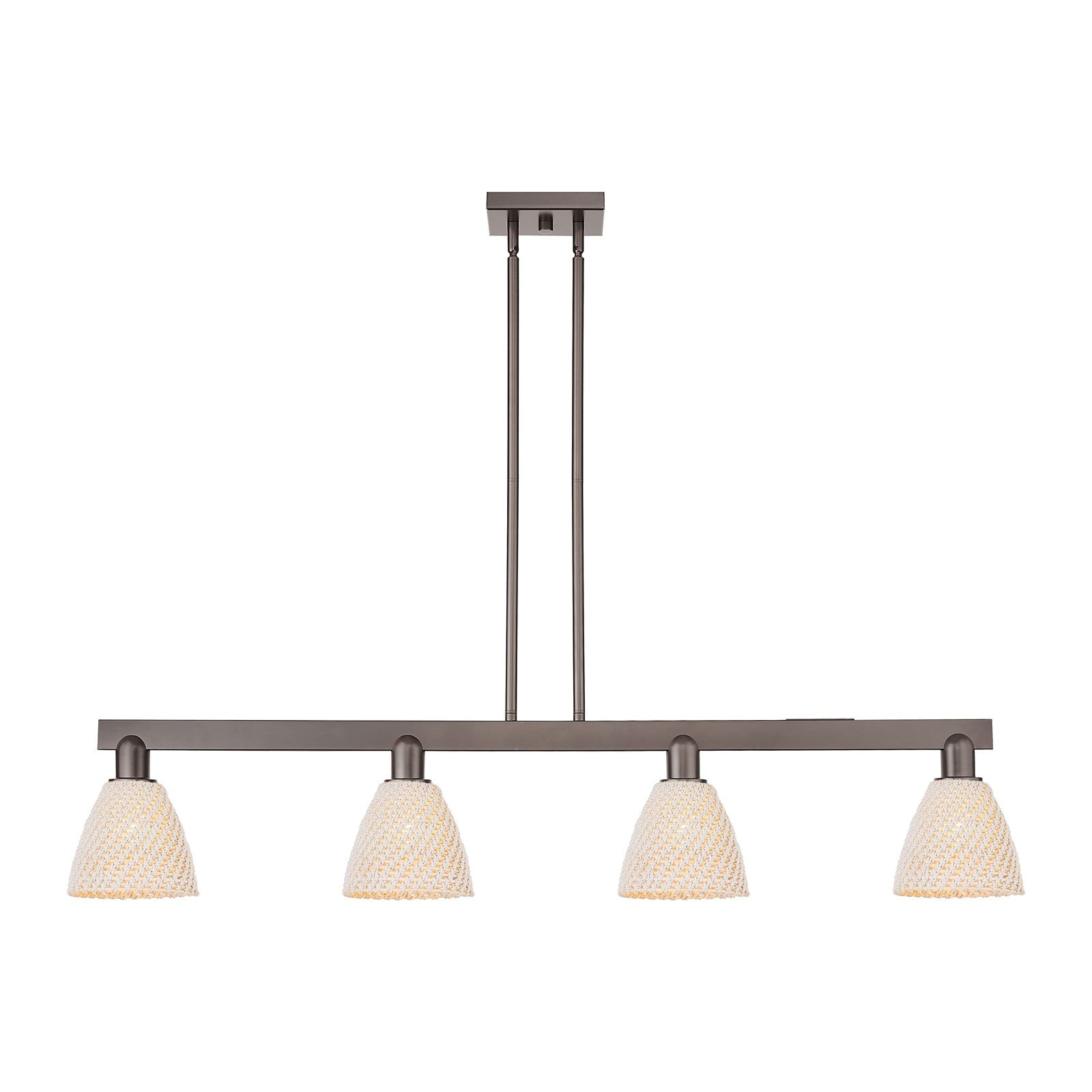 Innovations Bristol Natural 52in 4-Light Island Light | Industrial Oil Rubbed Bronze Steel and Natural Fiber Dome Shade | Model 716-4I-OB-NBD-9-NAT
