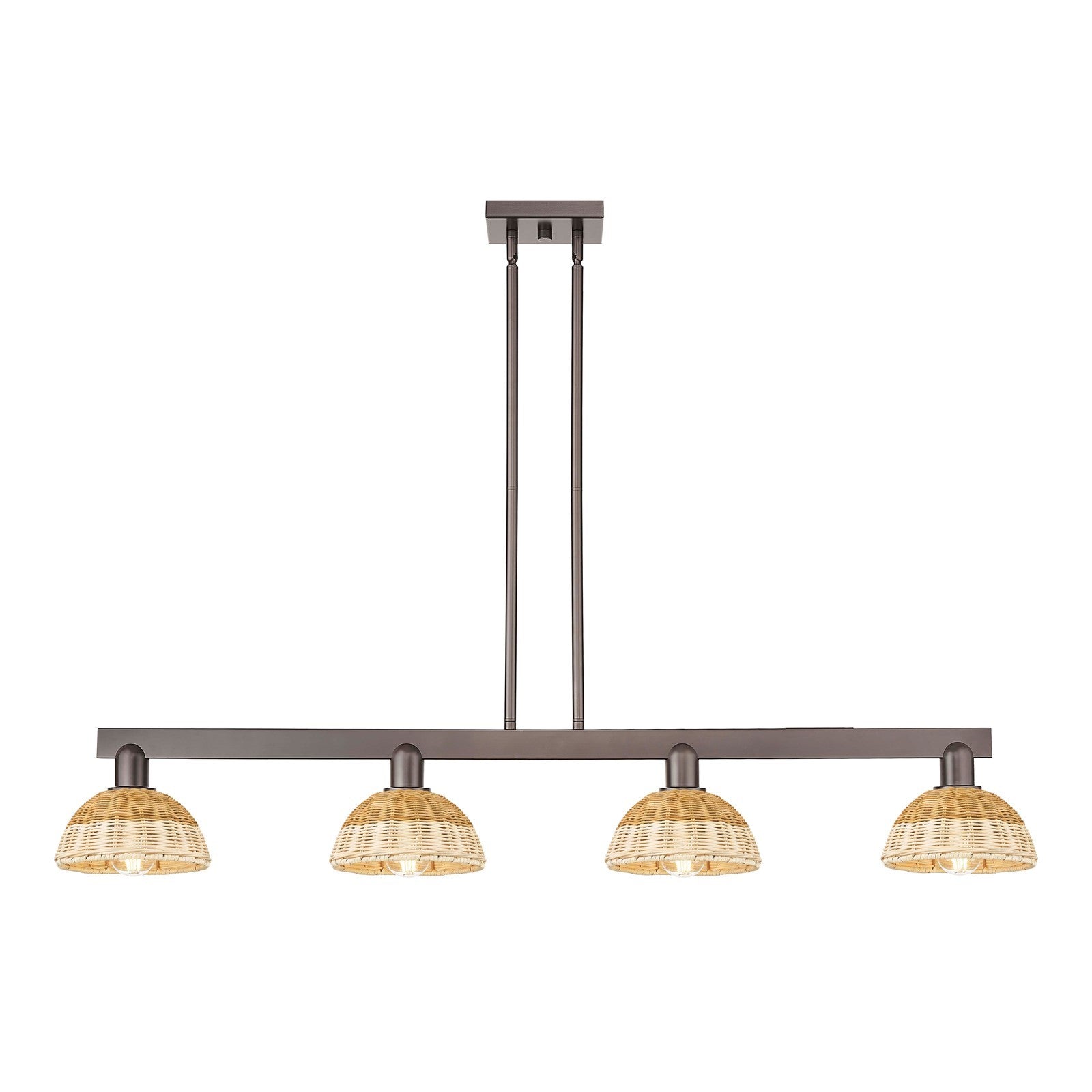 Innovations Natural Ballston Dome 48in 4-Light Island Light | Farmhouse Oil Rubbed Bronze Steel and Natural Fiber | Model 716-4I-OB-NBD2-75-NAT