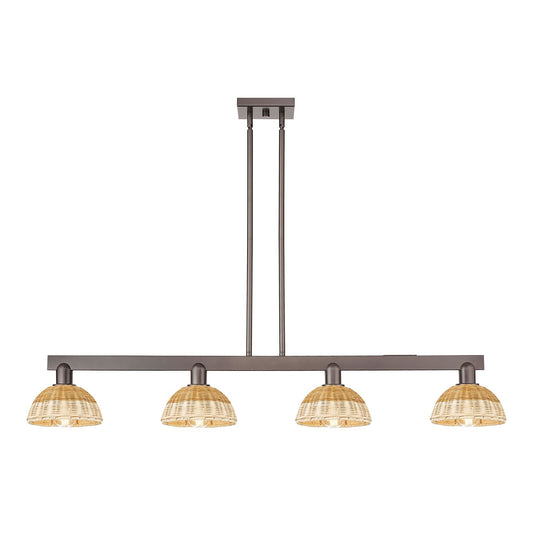 Innovations Natural Ballston Dome 48in 4-Light Island Light | Farmhouse Oil Rubbed Bronze Steel and Natural Fiber | Model 716-4I-OB-NBD2-75-NAT