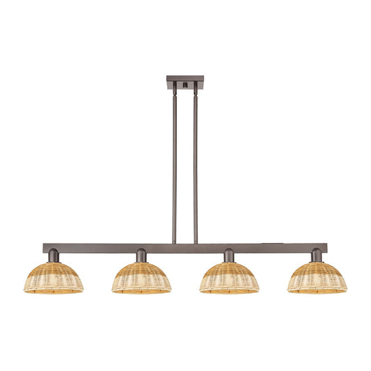 Innovations Bristol Natural II 52in 4-Light Island Light | Industrial Oil Rubbed Bronze Steel and Natural Fiber Dome Shade | Model 716-4I-OB-NBD2-9-NAT