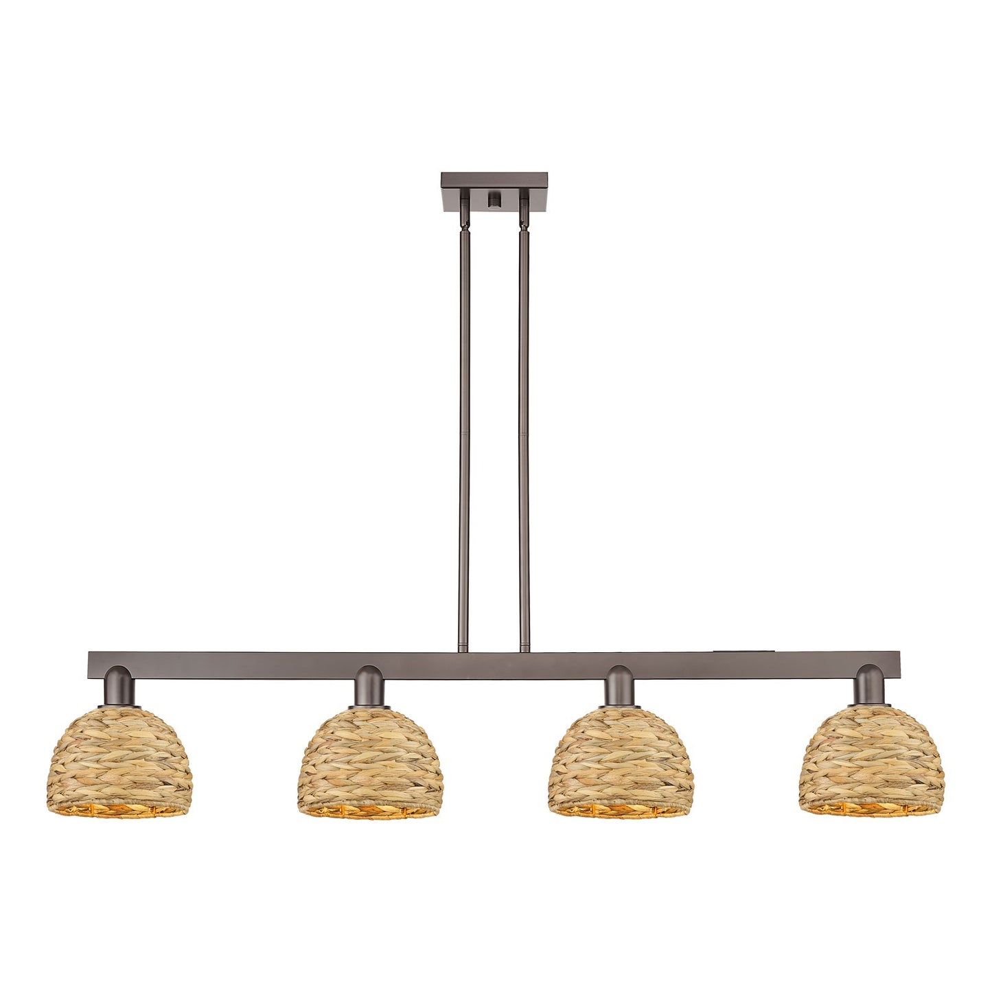 Innovations Woven Rattan 51in 4-Light Island Light | Industrial Oil Rubbed Bronze Steel and Natural Rattan | Kitchen Island & | Model 716-4I-OB-RBD-8-NAT