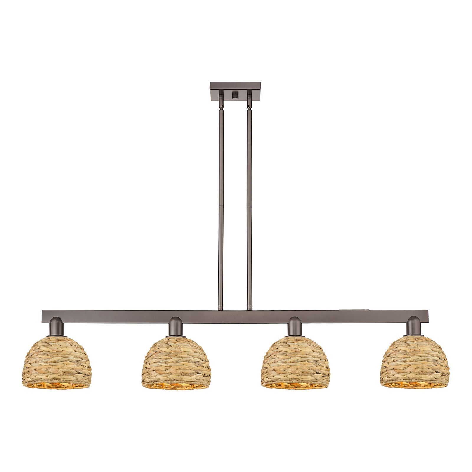 Innovations Woven Rattan 51in 4-Light Island Light | Industrial Oil Rubbed Bronze Steel and Natural Rattan | Kitchen Island & | Model 716-4I-OB-RBD-8-NAT