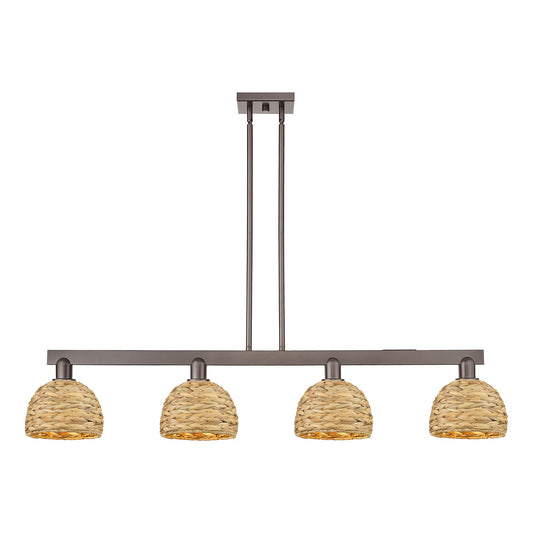 Innovations Woven Rattan 51in 4-Light Island Light | Industrial Oil Rubbed Bronze Steel and Natural Rattan | Kitchen Island & | Model 716-4I-OB-RBD-8-NAT