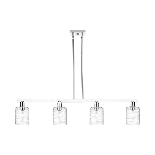 Innovations Cobbleskill 48in 4-Light Island Light | Industrial Polished Chrome Steel and Deco Swirl Clear Glass | Kitchen Island & | Model 716-4I-PC-G1113