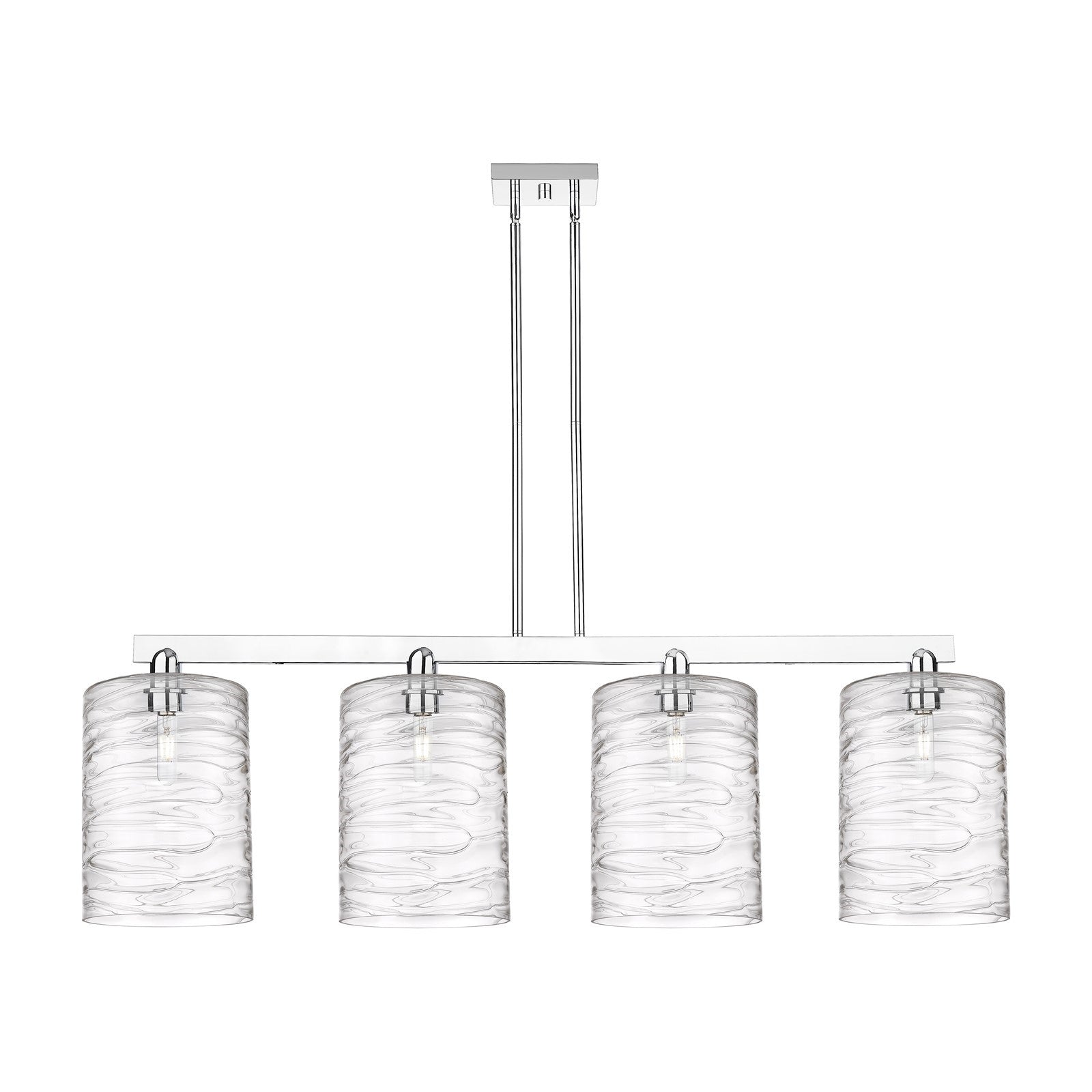 Innovations Cobbleskill 52in 4-Light Island Light | Industrial Polished Chrome Steel and Deco Swirl Clear Glass | Kitchen Island | Model 716-4I-PC-G1113-L