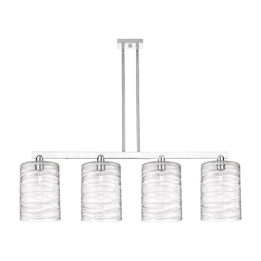 Innovations Cobbleskill 52in 4-Light Island Light | Industrial Polished Chrome Steel and Deco Swirl Clear Glass | Kitchen Island | Model 716-4I-PC-G1113-L