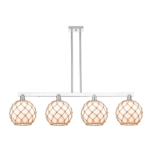 Innovations Farmhouse Rope 53in 4-Light Island Light | Industrial Polished Chrome and Matte White Glass with Brown Rope | Model 716-4I-PC-G121-10RB