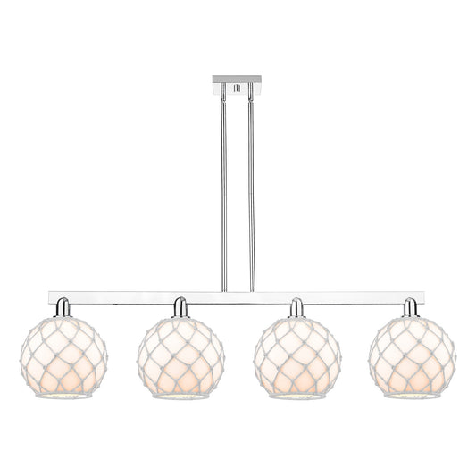Innovations Farmhouse Rope 53in 4-Light Island Light | Industrial Polished Chrome and White Glass with Rope | Kitchen Island & | Model 716-4I-PC-G121-10RW