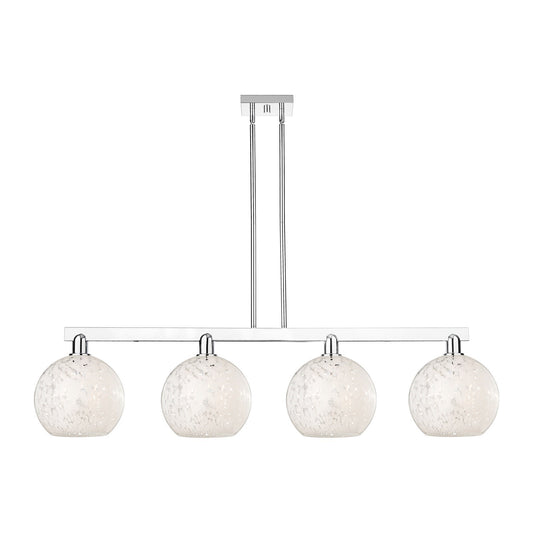 Innovations Lighting White Mouchette 53in 4-Light Island Light | Industrial Polished Chrome and White Glass | Kitchen Island | Model 716-4I-PC-G1216-10WM