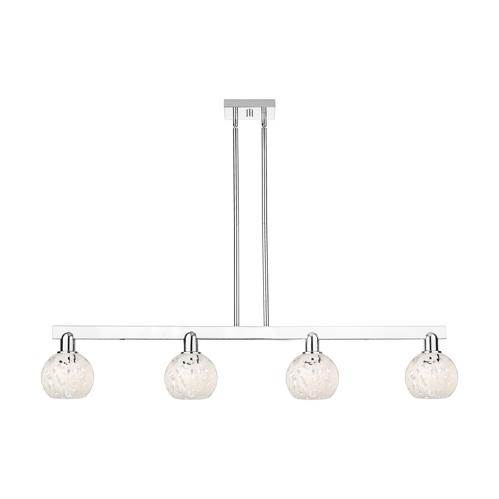 Innovations Lighting White Mouchette 49in 4-Light Island Light | Industrial Polished Chrome and White Glass | Kitchen Island & | Model 716-4I-PC-G1216-6WM