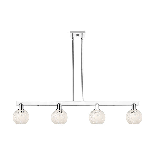 Innovations Lighting White Mouchette 49in 4-Light Island Light | Industrial Polished Chrome and White Glass | Kitchen Island & | Model 716-4I-PC-G1216-6WM