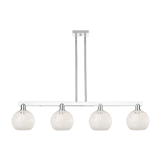 Innovations Lighting Arcadia 51in 4-Light Island Light | Industrial Polished Chrome and White Mouchette Glass | Kitchen Island | Model 716-4I-PC-G1216-8WM